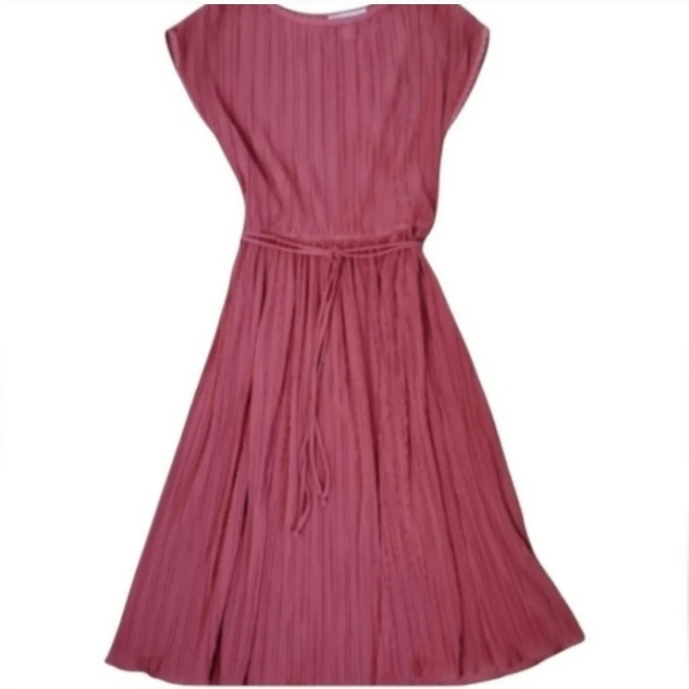 Blush Pink Vintage Lace Short Sleeve Midi Dress Large Mauve